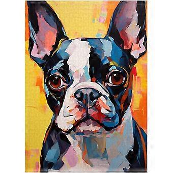 Face of Boston Terrier Jigsaw Puzzle Modernist Painting Style Boston Terrier Mug Shot Puzzle SQZ230