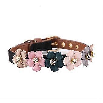 Flower with Diamond Pet Cat Dog Collar Adjustable PU Leather Dog Bow Tie (Black 1.3 * 42cm )