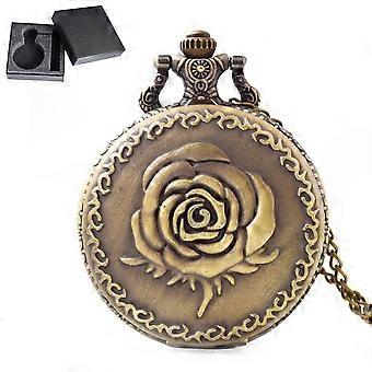 Montre de Poche Vintage Roses Montre de Poche Quartz avec Chane, Montre de Poche Chiffres Romains Montre de Gousset Antique pour Hommes Femmes Papa 