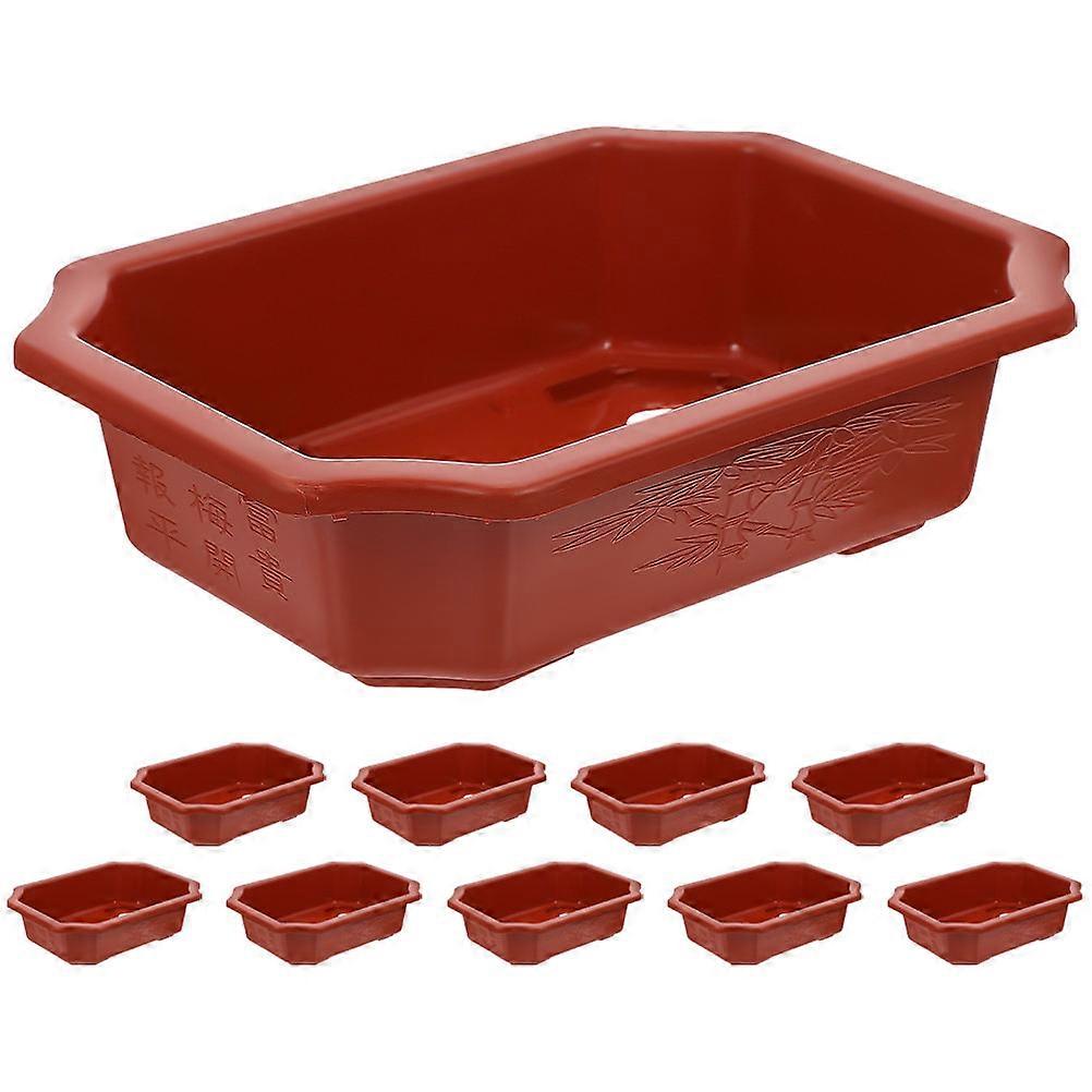Bonsai Training Pots Plastic Growing Pot for Planting 10Pcs Dark Red Rectangular