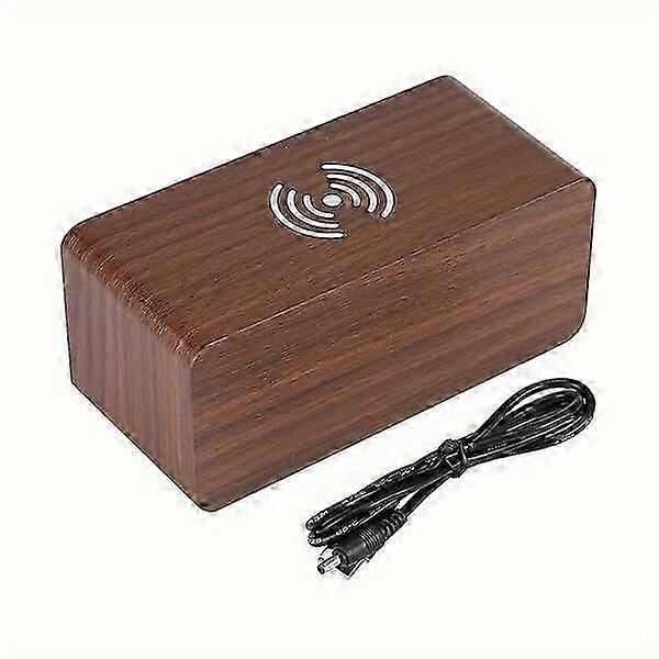LED Wooden Clock, Wireless Charging USB Powered, 1 Piece, Bedroom Table Clock