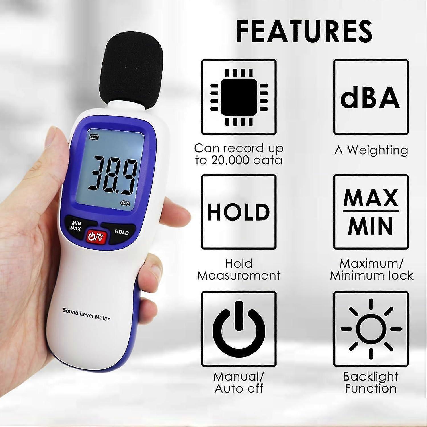 Bluetooth Decibel Meter, Digital Sound Level Reader with Data Logging, Range 30dB+