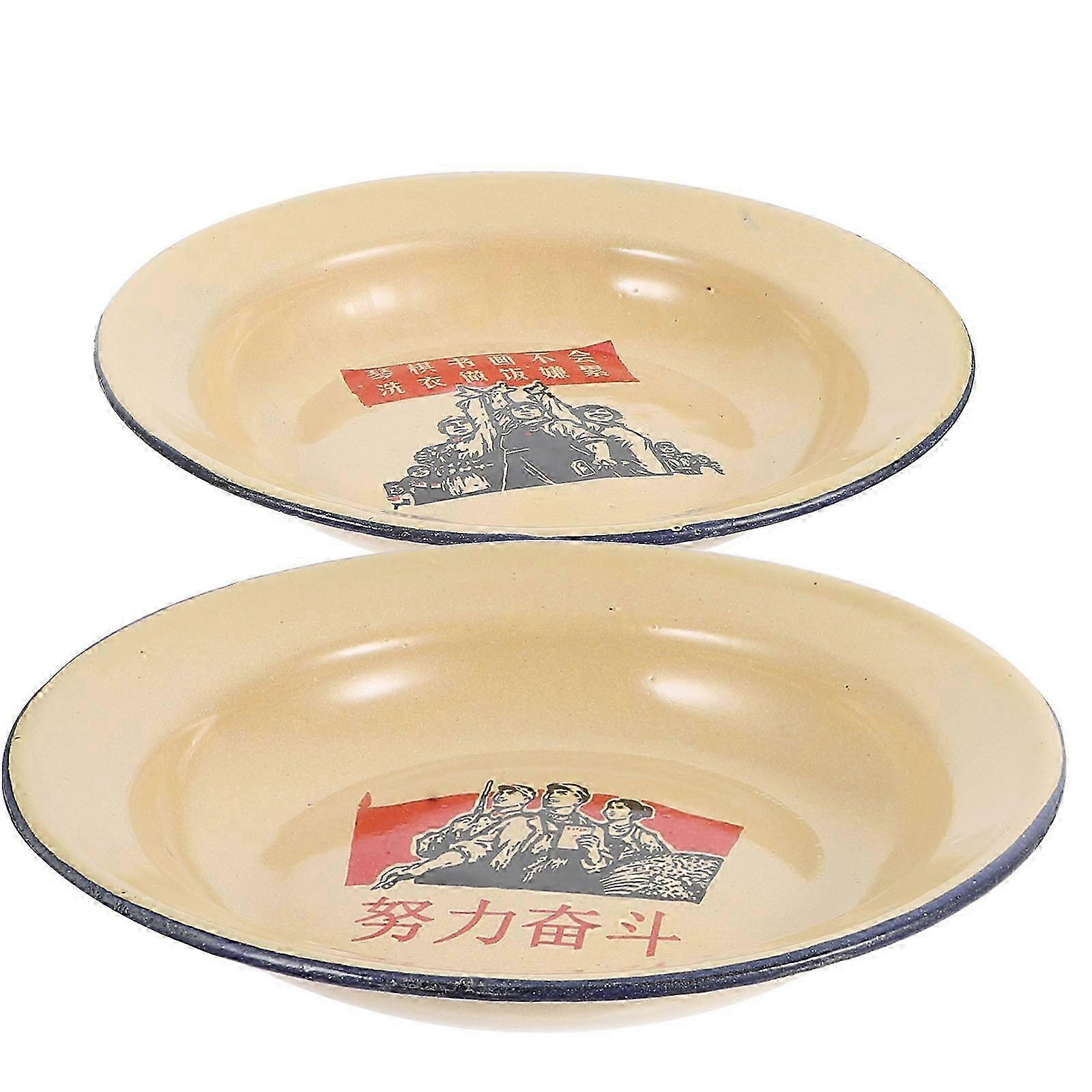 Retro Enamelware Mini Plates for Appetizer Serving 2Pcs Kitchen Use Tray