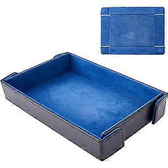 PU Leather Dice Tray Folding Dice Rolling Mat 8.15x5.51x1.38 Inch Blue Rectangle Dices Holder Foldable Dices Storage Box Portable Tabletop