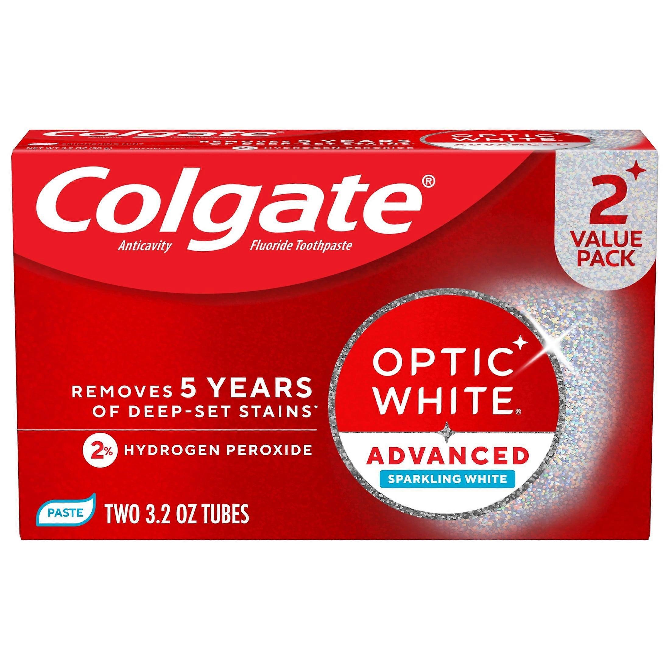 Colgate Optic White Advanced Sparkling White Toothpaste with 2% Hydrogen Peroxide Mint 3.2 oz 2-Pack