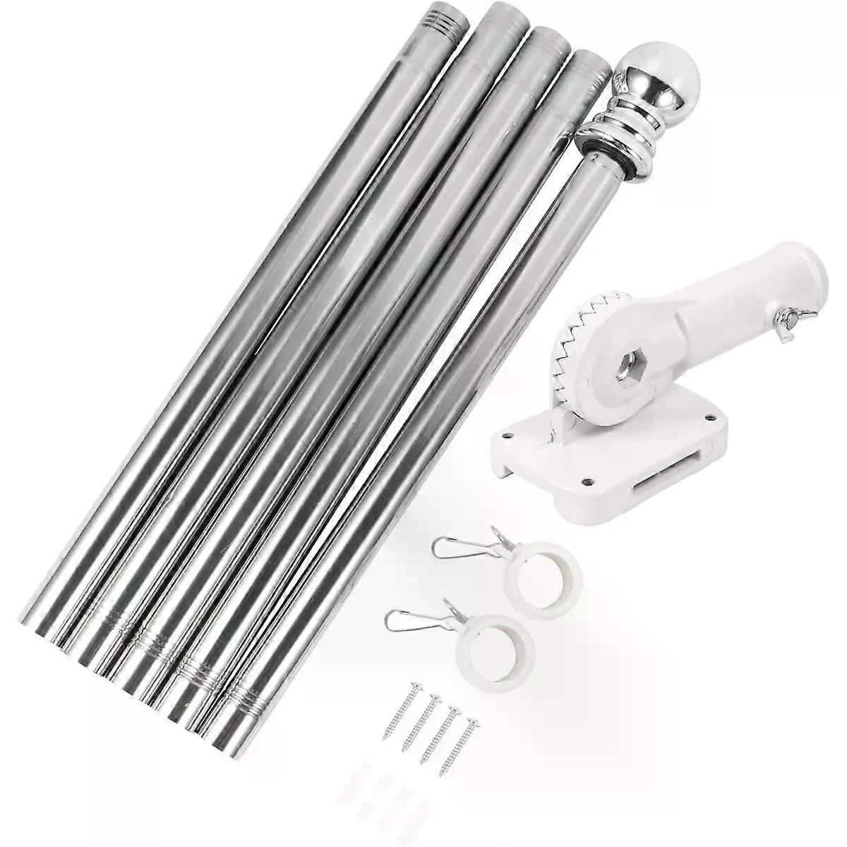 Silver Alloy Rotating Flagpole Kit with Holder Wall Mounted 1.9m