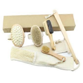 Natural Bath and Body 6 Piece Soft Bristle Brush Long Wooden Handle Back Exfoliating Full Home Spa Kit Body Cleansing-ak