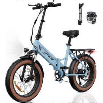 HITWAY elektrische fiets 20 * 4.0 dikke banden opvouwbaar, stad MTB, verwijderbare lithiumbatterij 48V10.4Ah - 7 versnellingen - blauw