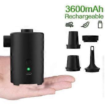 Electric Pump 2 in 1 Portable Cordless Inflator and Deflator USB Rechargeable, Mini Air Pump with 4 Nozzles for Mattress, Camping Cushion, Boat, -brnv
