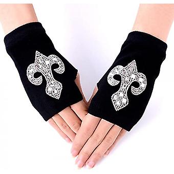 Veeki Women Punk Winter Arm Warmer Knitted Guanti elasticizzati morbidi senza dita, nero J