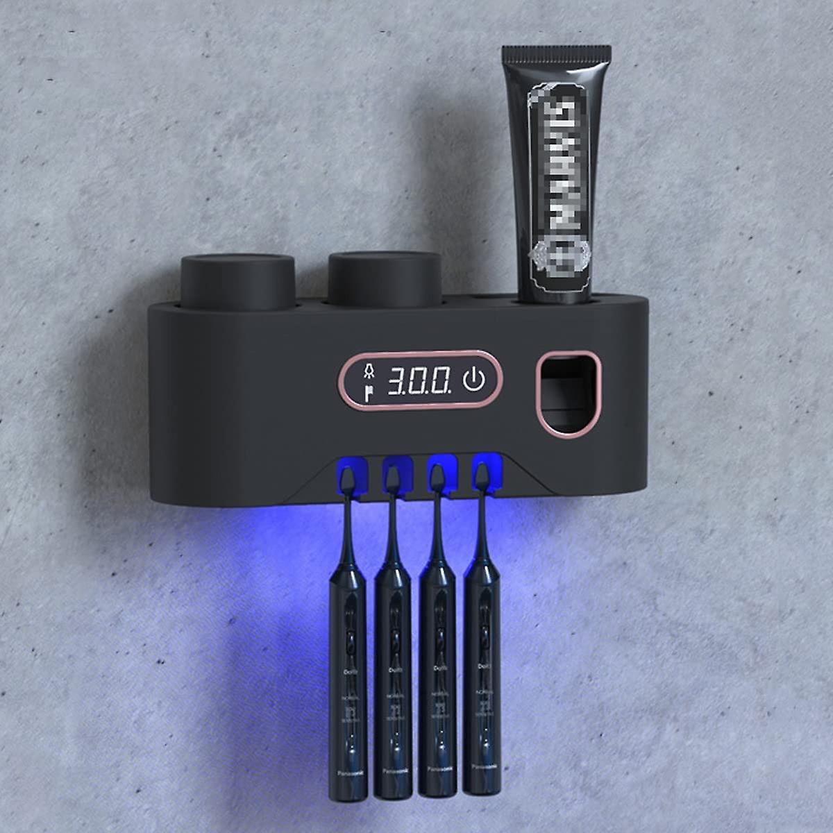 Pxcl Wall Mounted Brush Holder Automatic Toothpaste Dispenser, 4 Toothbrush Holders With Ultraviolet Sterilization Function