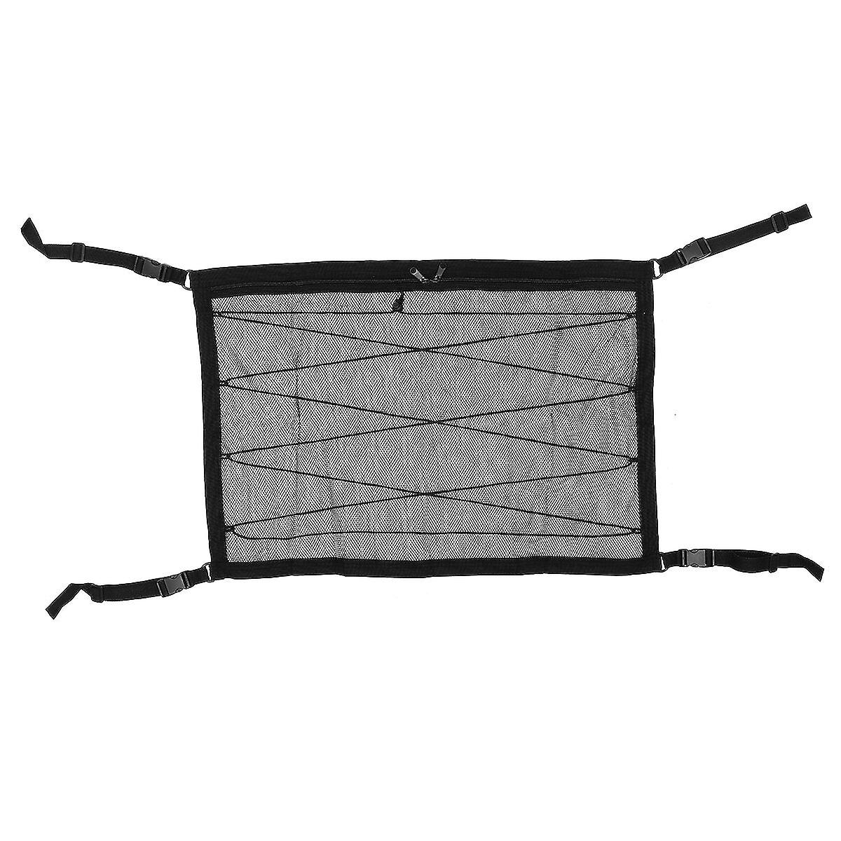 Double-deck Foldable Car Roof Cargo Net Mesh Storage Bag With Pockets, Universal 78x53cm For Suv And Van