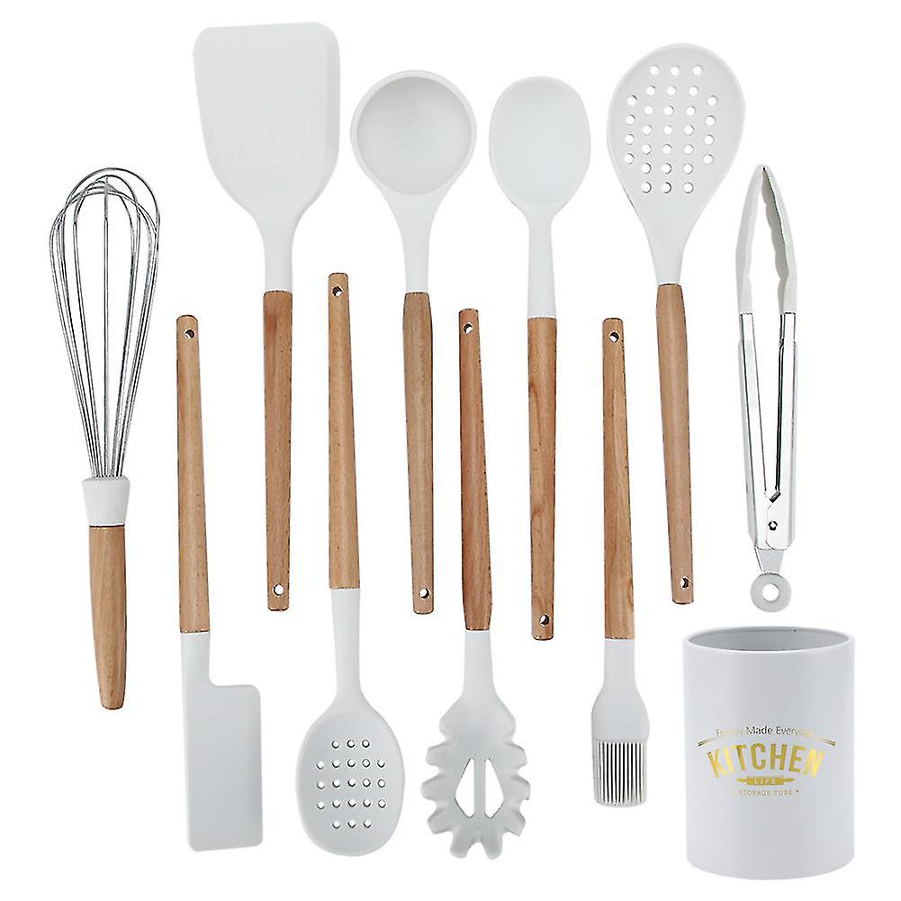 11Pcs White Silicone Kitchenware Kit Nonstick Kitchen Utensils With Storage Box