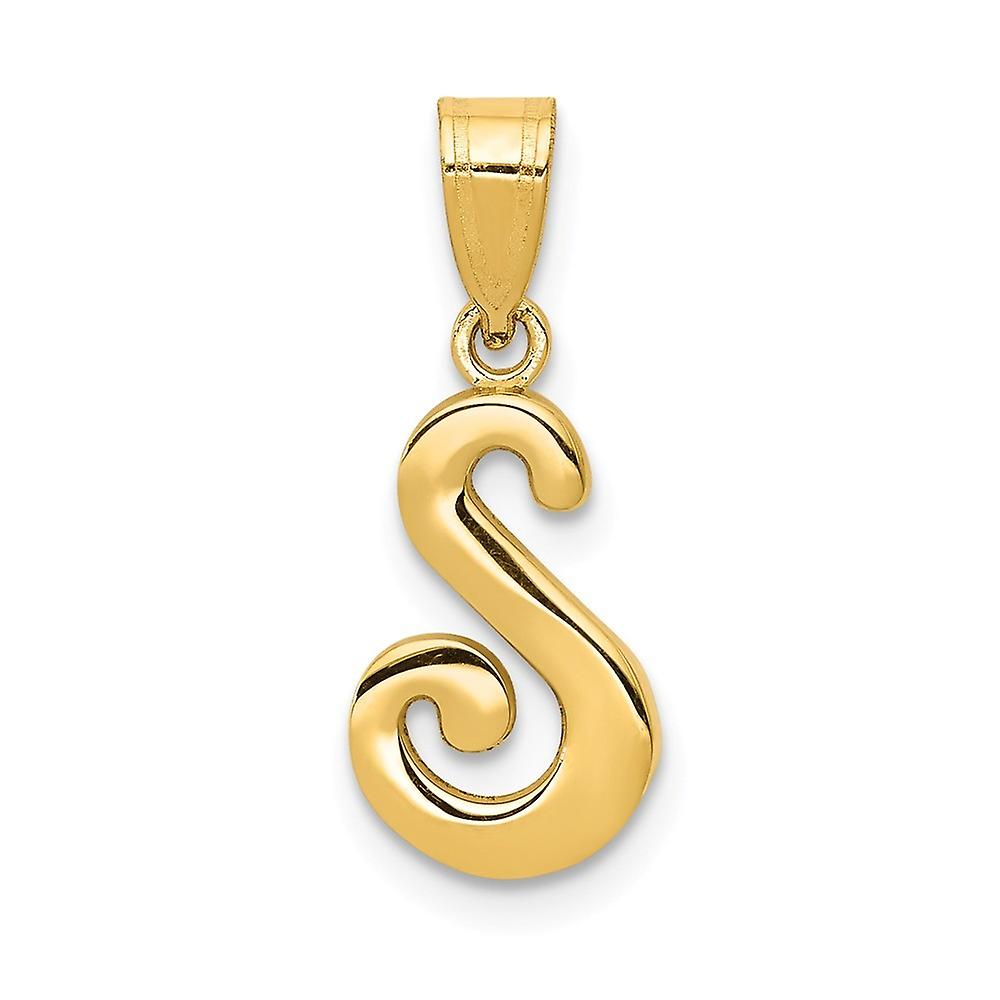 14k Yellow Gold Solid Polished back S Script Letter Name Personalized Monogram Initial Pendant Necklace-Pendant for Wome