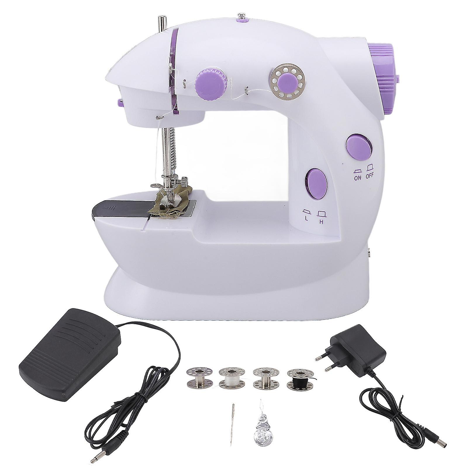Machine à coudre portative, mini machine à coudre électrique portable à faible bruit avec lumière LED pour sacs à main et rideaux, prise UE 100-240 V