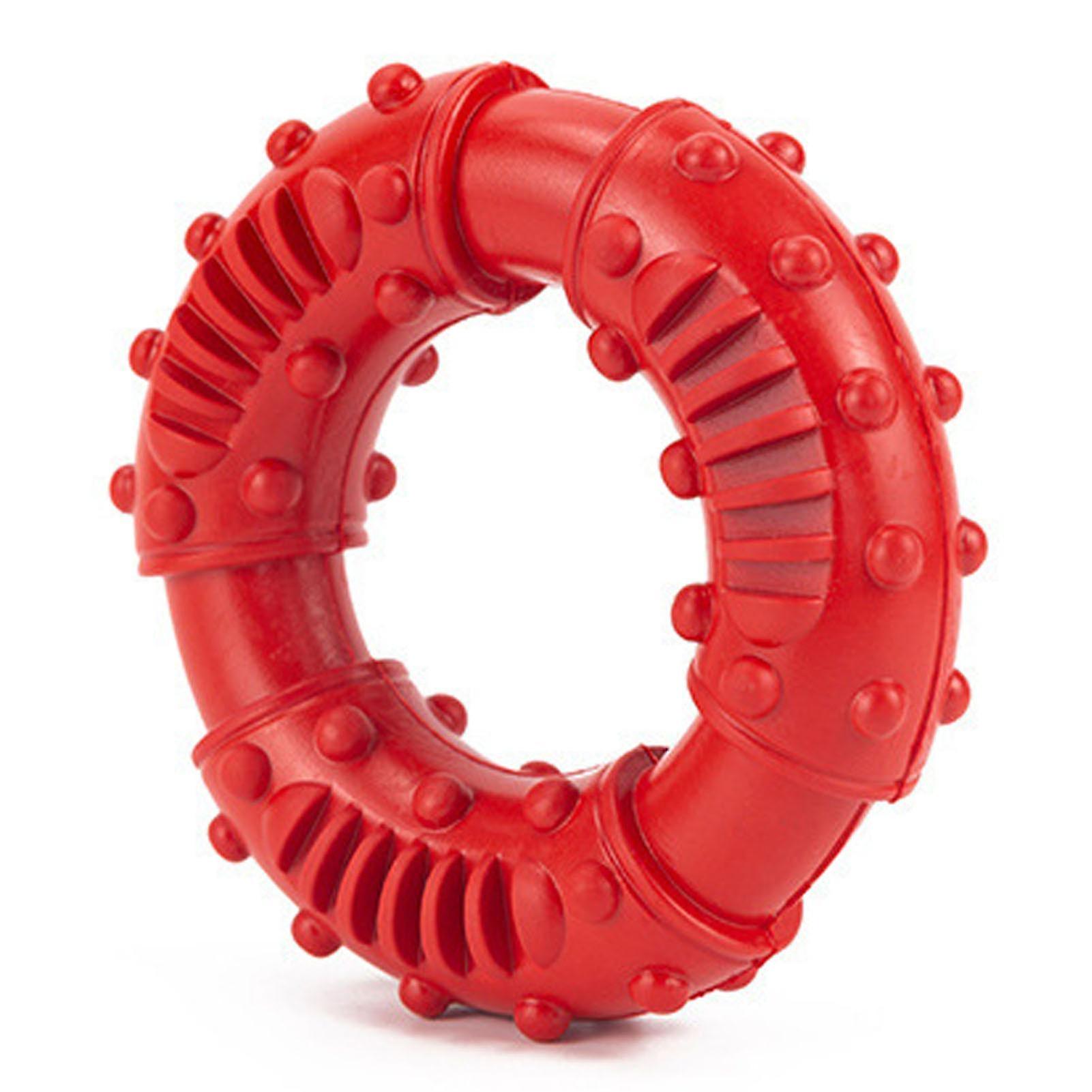 Dog Rubber Teeth Grinding Donut Bite Resistant Anti Slip Ring Shape Teeth Cleaning Toy for Pet Red