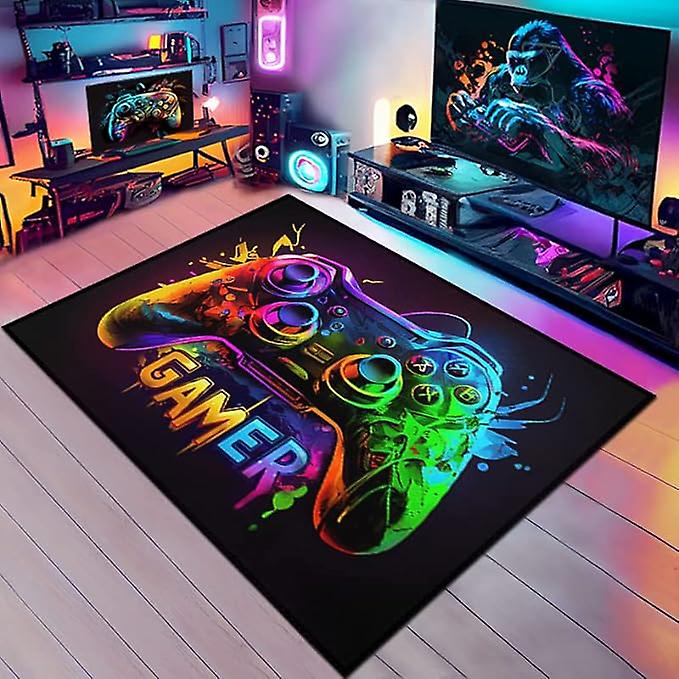 Gaming Area Rug 2'x3' - Video Game Controller Pattern, Soft Carpet For Bedroom, Playroom, Living Room