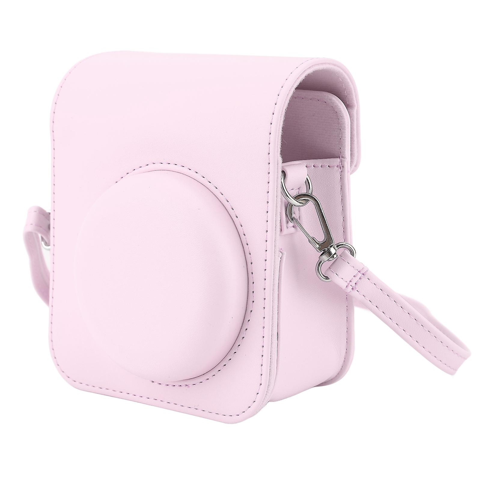 Mini Instant Camera Case PU Protective Bag with Adjustable Shoulder Strap for Fujifilm Instax Mini 12 Camera Light Pink