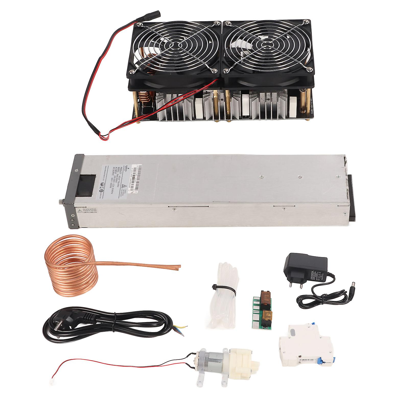 2500W ZVS Induction Heater DC 12V-48V Heat Dissipation Heating PCB Board Module with Water Pump Pipe EU Plug 100-240V