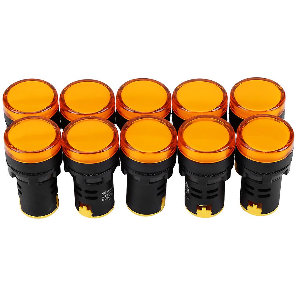 10Pcs AC/DC 24V 22mm Thread LED Electronic Indicator Signal Light (Yellow)