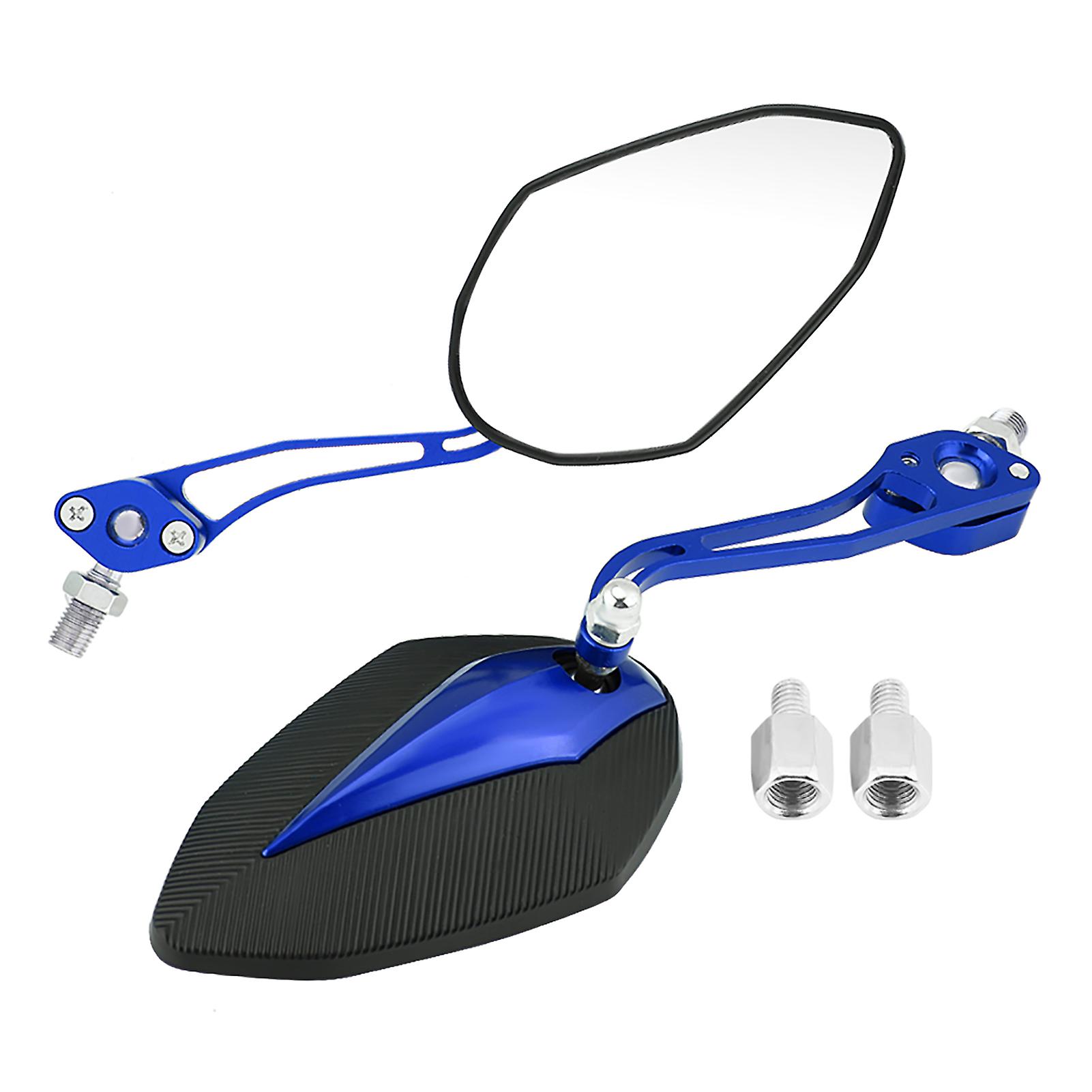 Pair 8mm 10mm Universal Motorcycle Rear View Mirrors, Scooter Aluminum Flame Pattern Side View Mirrors Rear View Mirror Motorcycle(Blue)