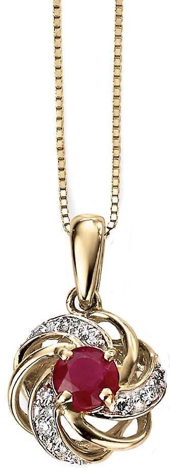 Elements Gold Ruby and Diamond Cluster Pendant - Red/Gold
