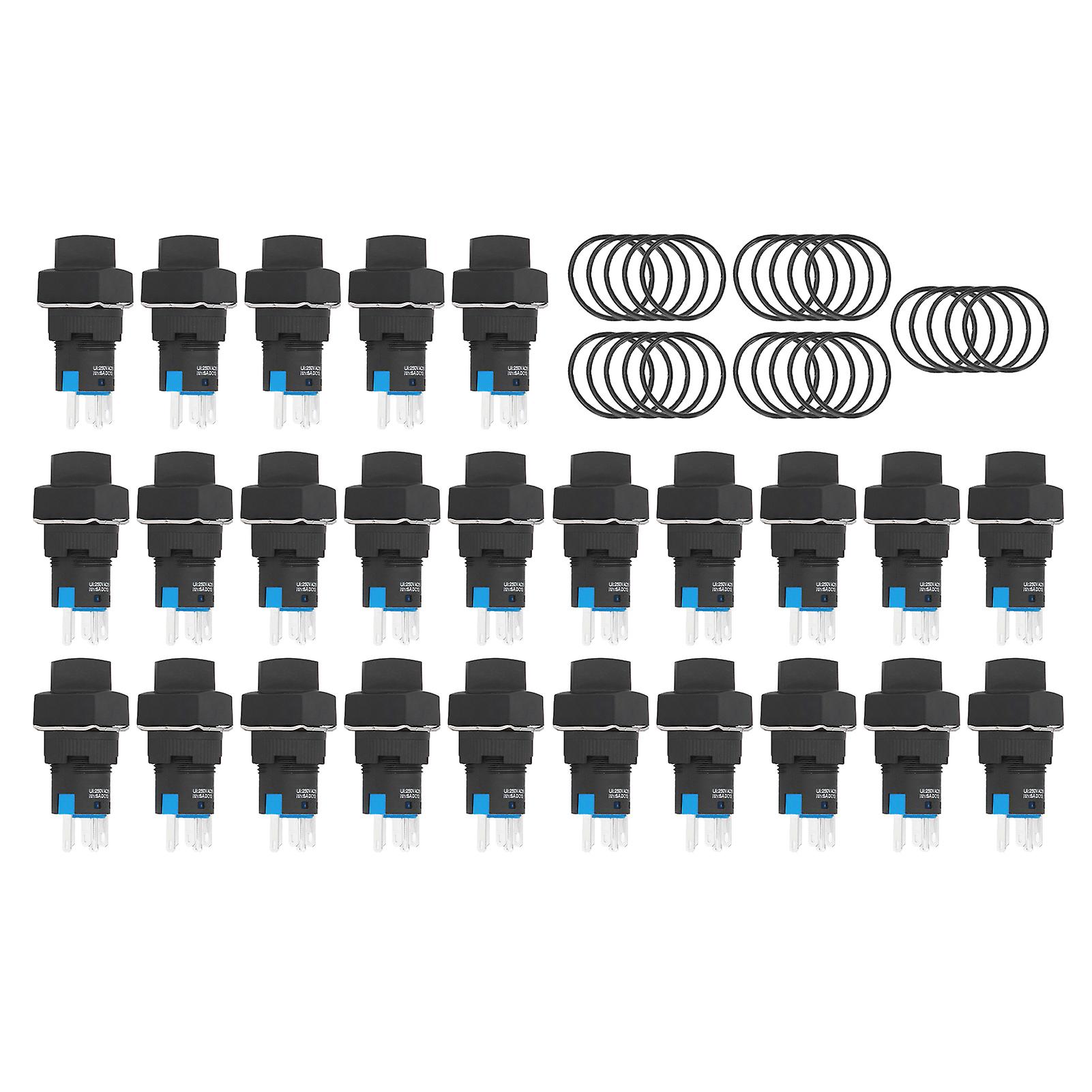 25PCS 16mm Square Knob Select Switches - 5 Pin, Self-Locking, 24V, Red, BEMLA1611XD/21F