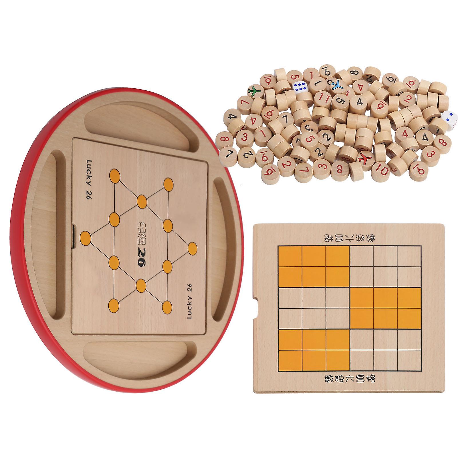 5 in 1 Wooden Sudoku Checkerboard Puzzle Game Board 16.1x16.1cm