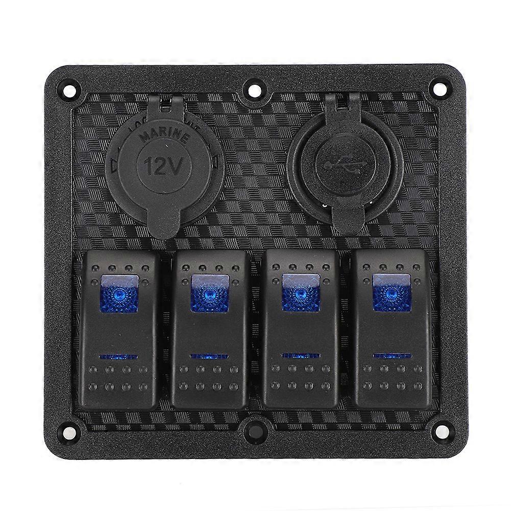 12V 24V 4 Gang Waterproof Rocker Switch Panel with USB & Socket