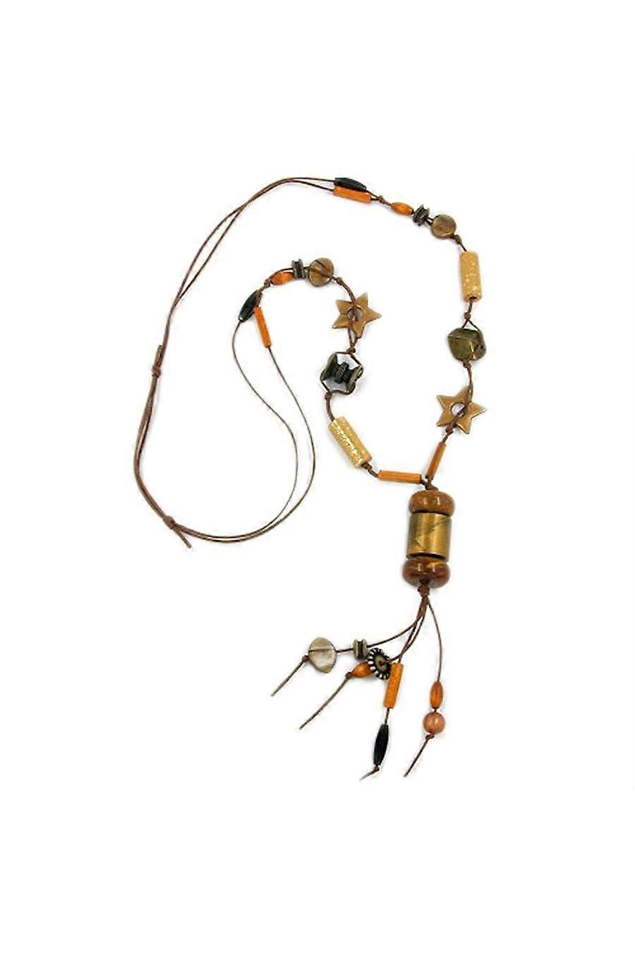 Necklace Beads Brown-ochre 100cm - Gl00353