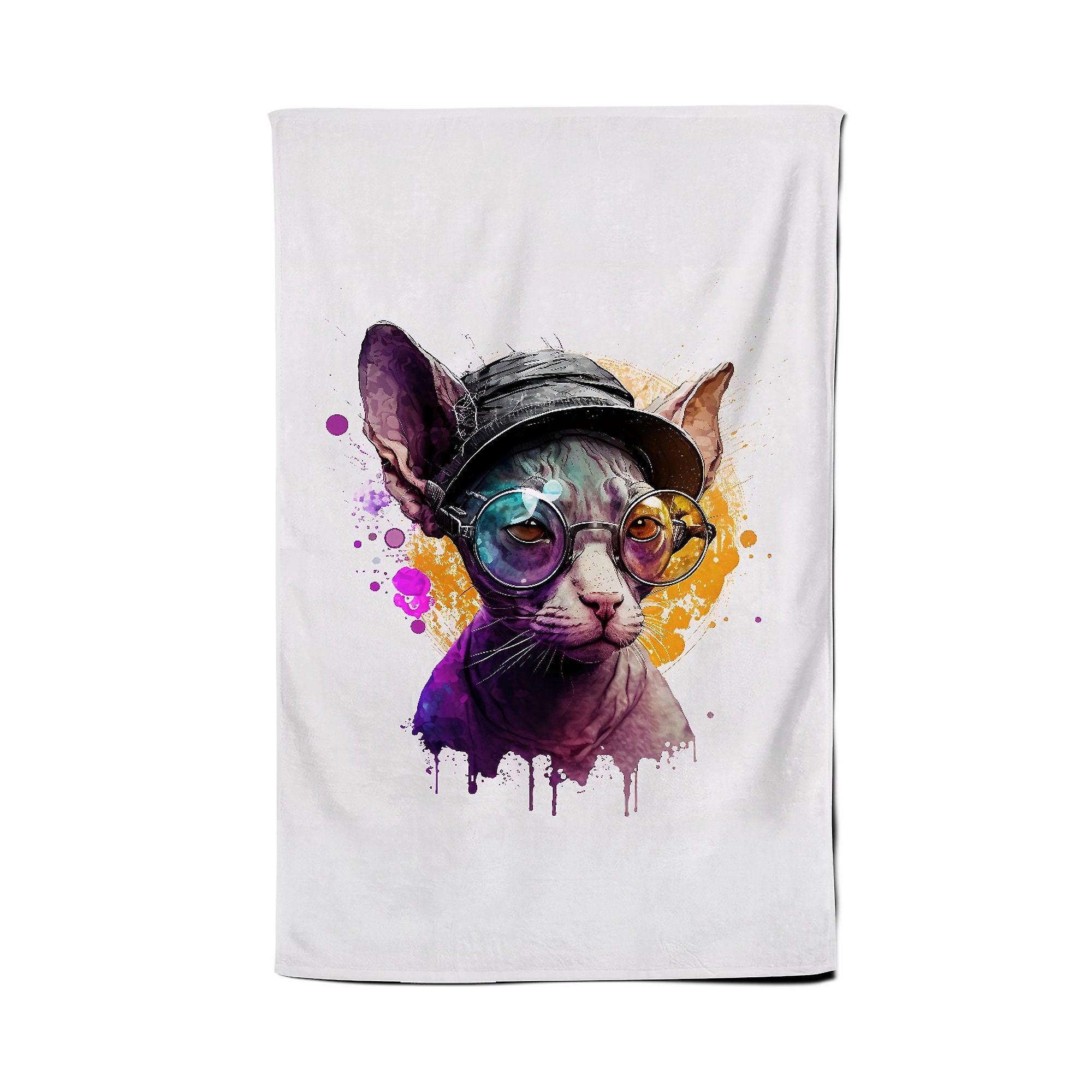 Cornish Rex With Glasses Splashart Tea Towel