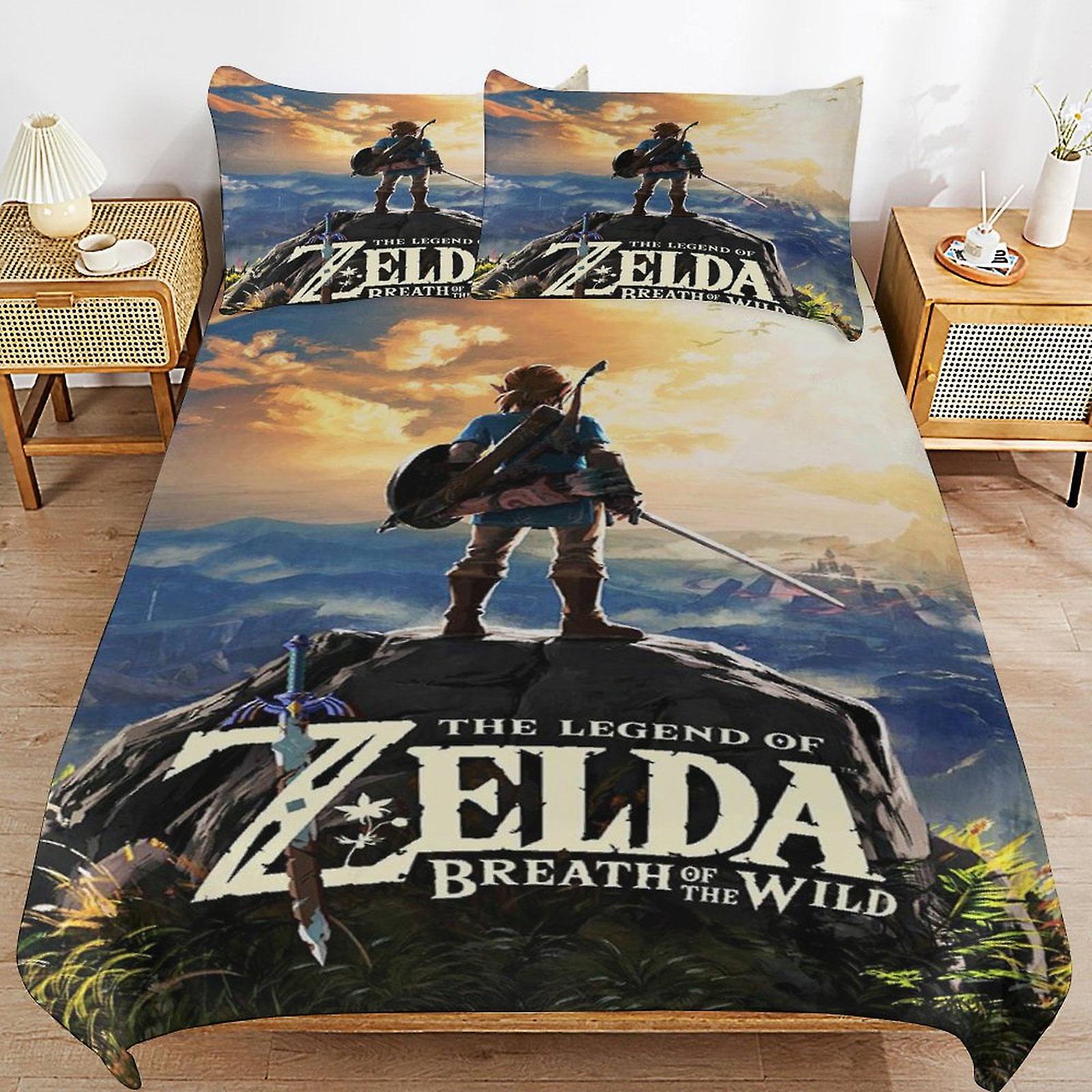 أسطورة زيلدا السرير لحاف غطاء ستوكات الفراش مجموعات 3D المطبوعة خفيفة الوزن 3 قطعة مجموعات المعزي ، 1 غطاء لحاف و 2 وسادة شمس للأطفال ب