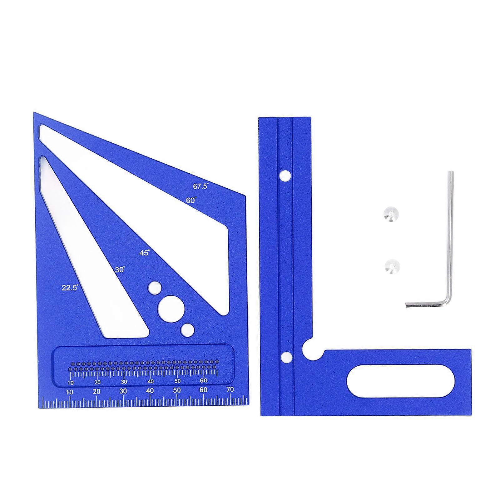 3D Multi Angle Measuring Ruler Woodworking Layout Square Tool 22.5 to 90 Degree Protractor Aluminum Alloy Blue Durable