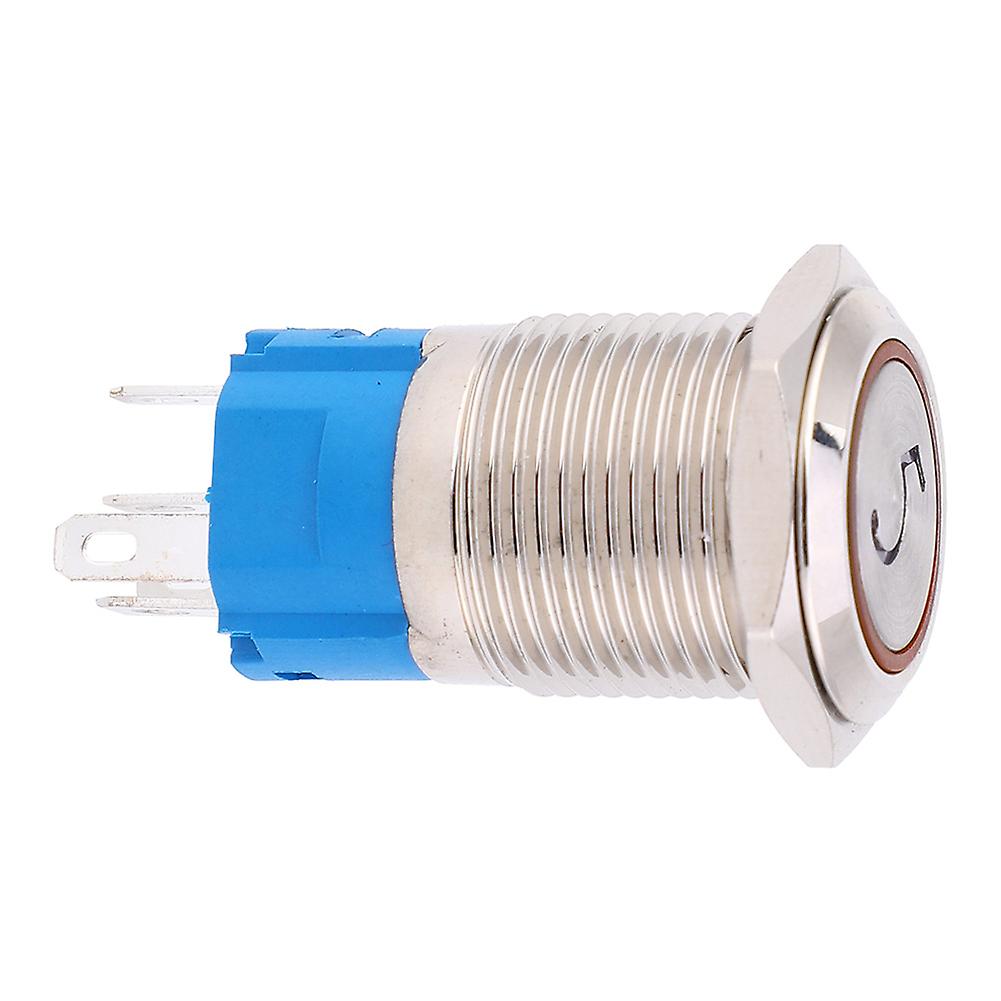 2Pcs 16mm Push Button Switch Stainless Steel Shell Flat Head with Light and Number 5 Sign IP65Yellow 24VDC