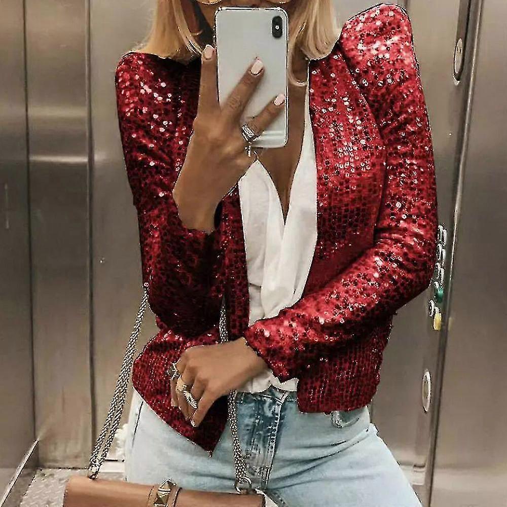 Women's Cardigan Long Sleeve Shiny Sequin Coat Open Front Casual Female Jacket