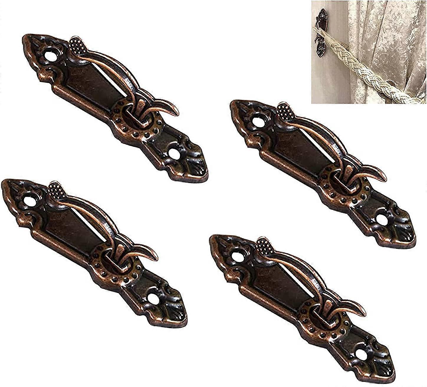Set of 4 vintage curtain tieback hooks with screws (red bronze)8*2cm