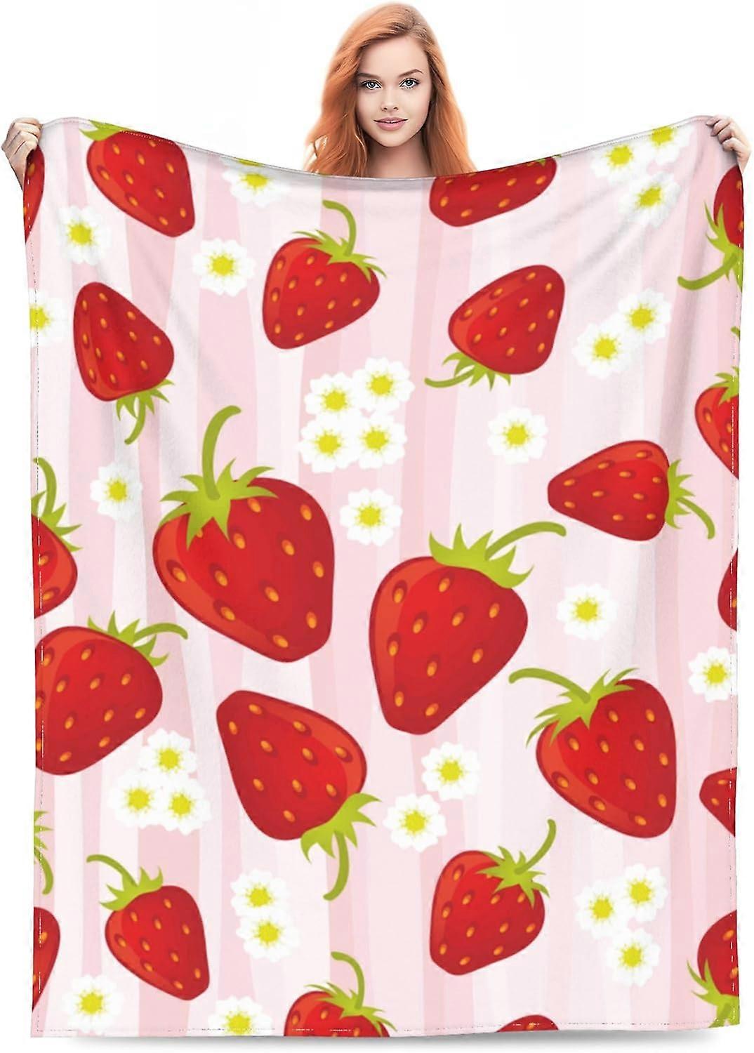 Pembe Çilek Battaniye Hediyeleri Kızlar Kadınlar için Oturma Odası Yatak Kanepe Yumuşak Hafif Sıcak Rahat Çilekler ve Çiçek Atma Battaniyeler Çiftlik