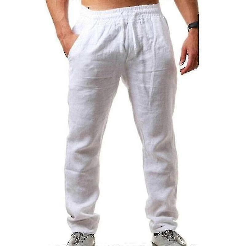 Men's Summer Cotton Linen Pants Drawstring Elastic