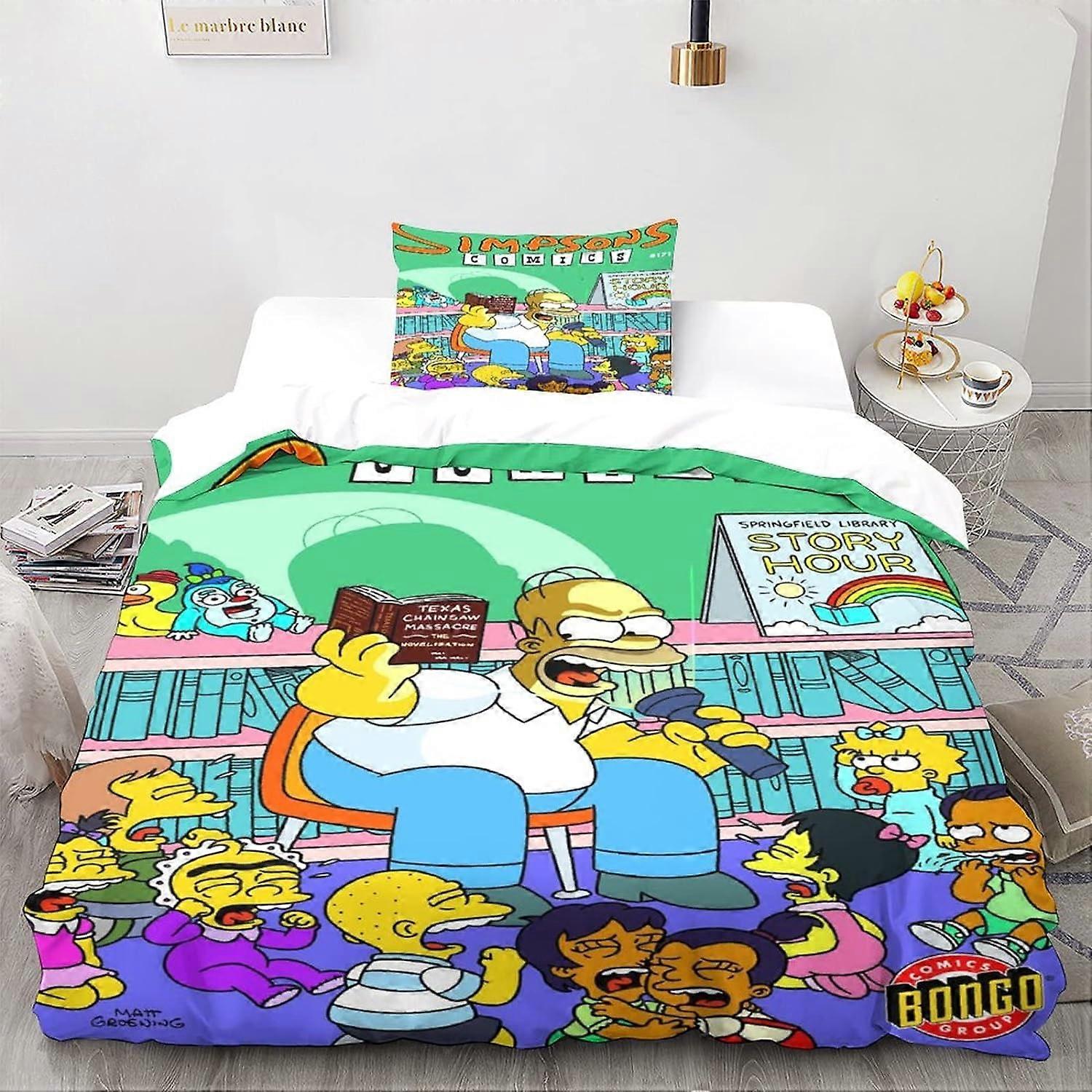 The_Simpsons Animation Animated Characters Luxury Duvet Cover with Pillowcases with Quilt Cover Bedding Set for Adults and Teens Sim 135*200 CM
