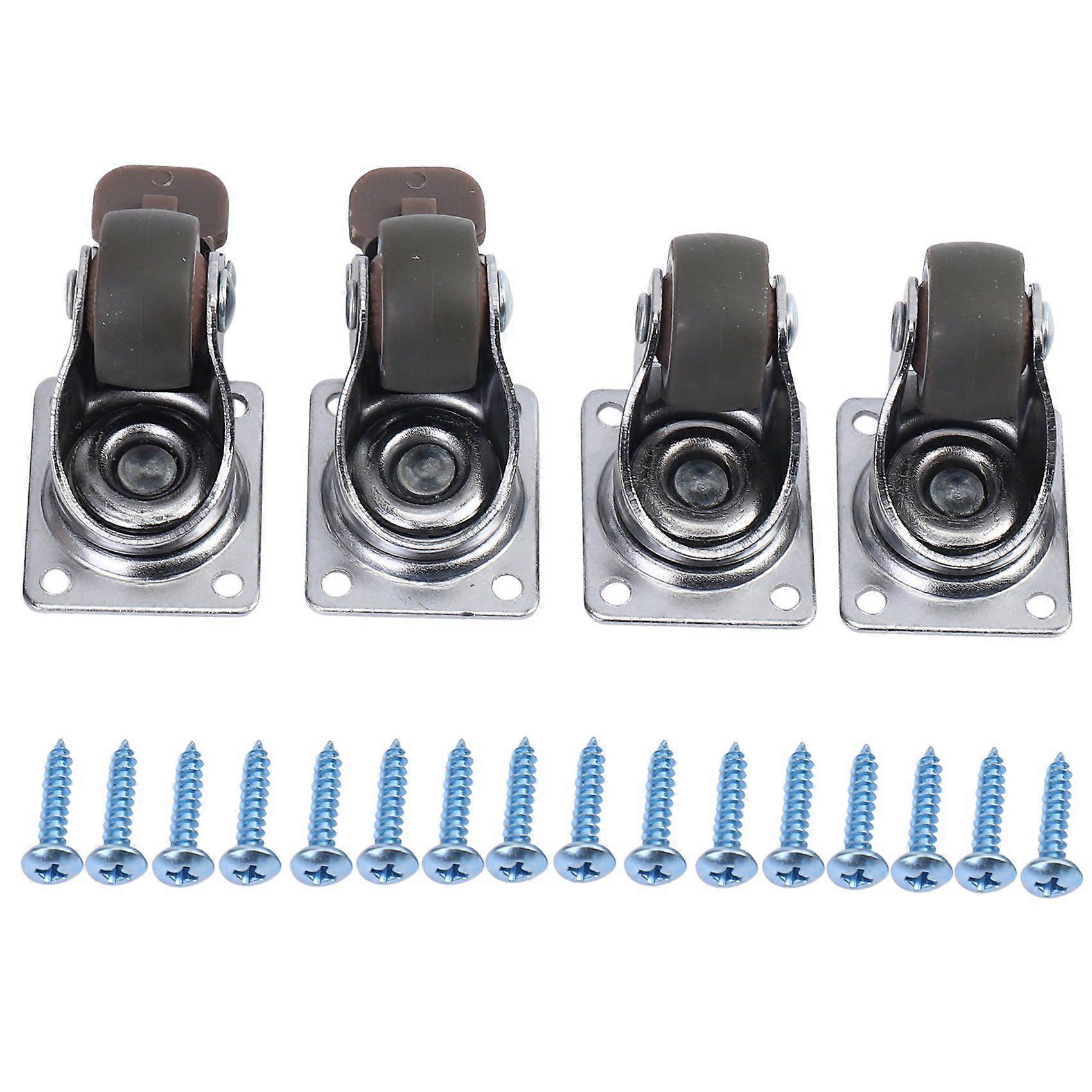 4 Pack 1 inch Low Casters Wheels Soft Rubber Swivel Caster with Top Plate 100 lb Capacity for 4 (2