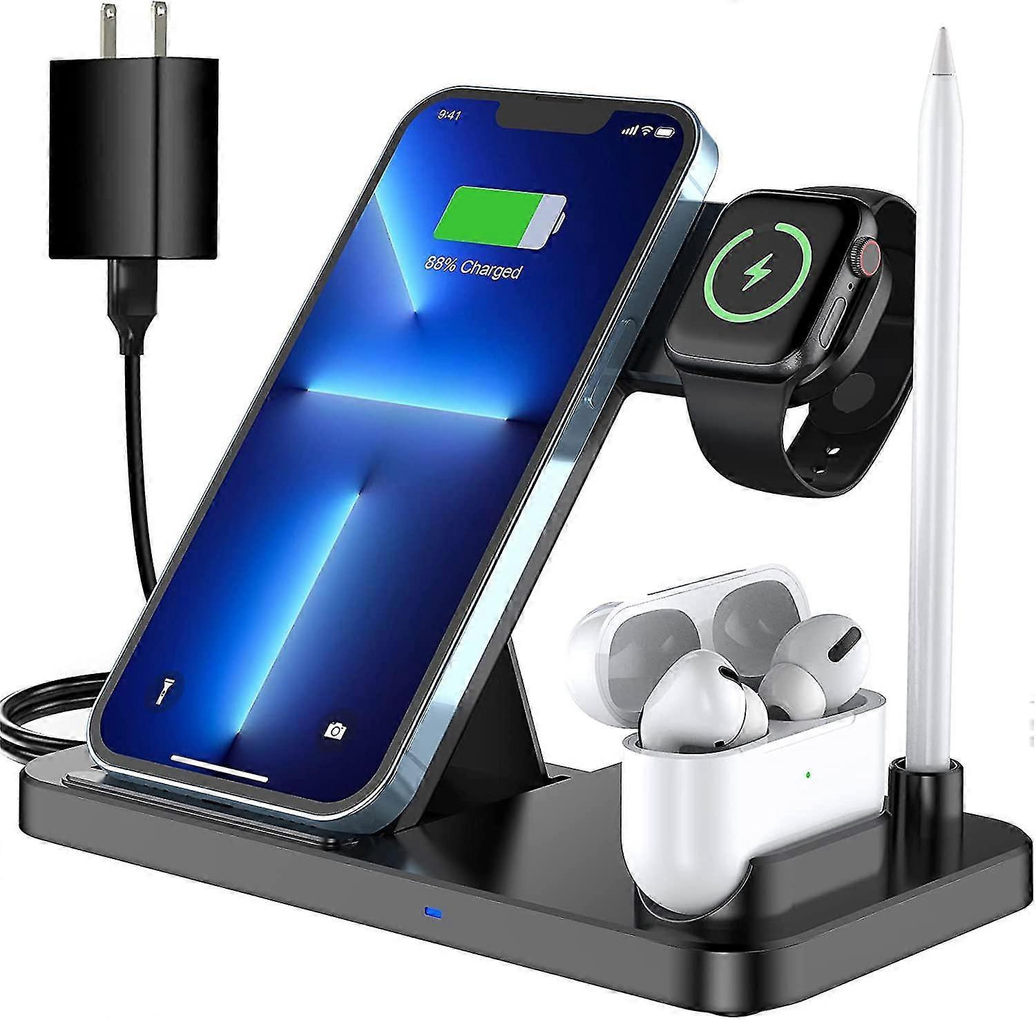 Wireless Charger, 4 In 1 Foldable Fast Charging Station Compatible With Iwatch & Airpods & Apple Pencil