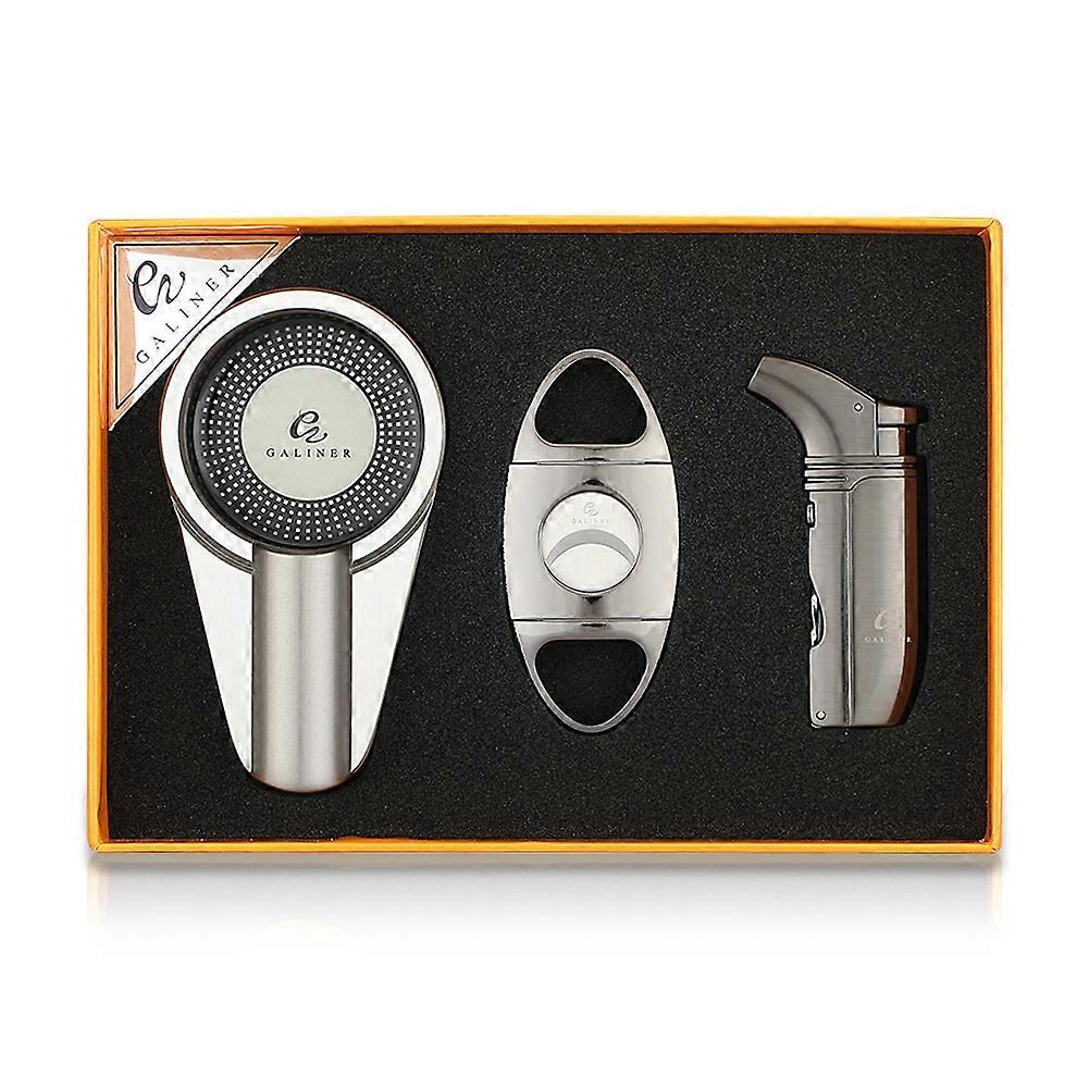 Cigar Scissors Suit Metal Lighter Ashtray Three Piece Set Sharp Blade Portable Cigar Knife Gift Box