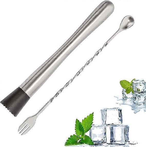 10"Stainless Steel Cocktail Stick Ice Hammer, 2 Pieces Professional Home Bar Tool, Used to Debug Delicious Cocktails, Drinks, Juices