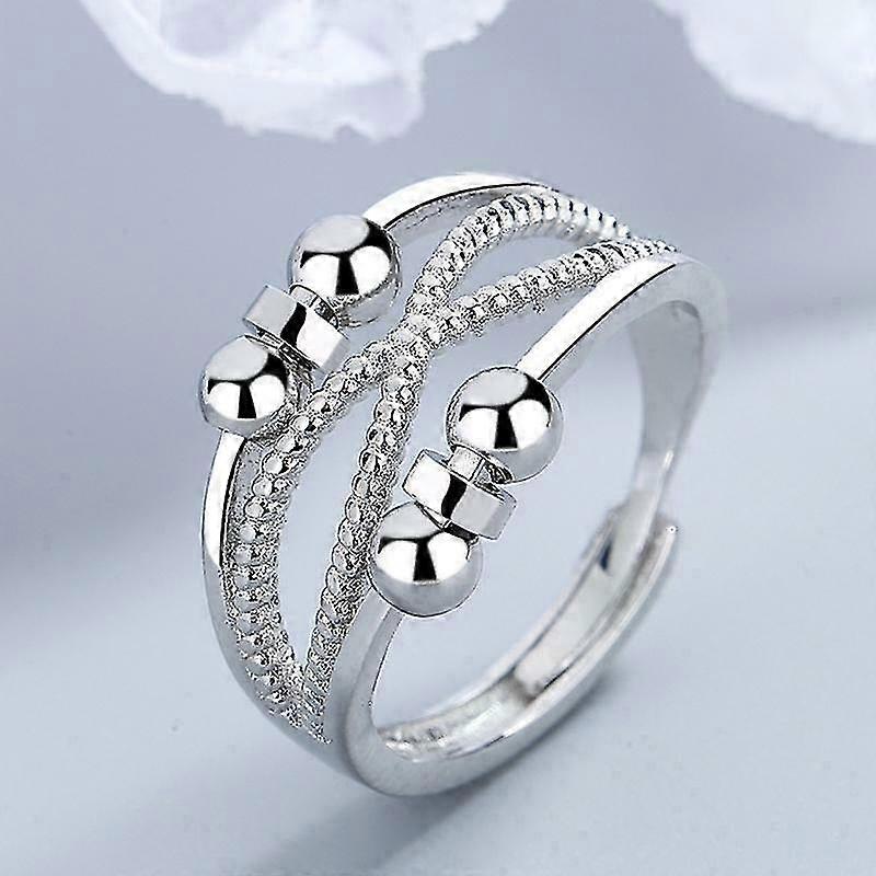 Adjustable Anxiety Ring Silver Relieve Fidget Spinner Worry Beads Meditation