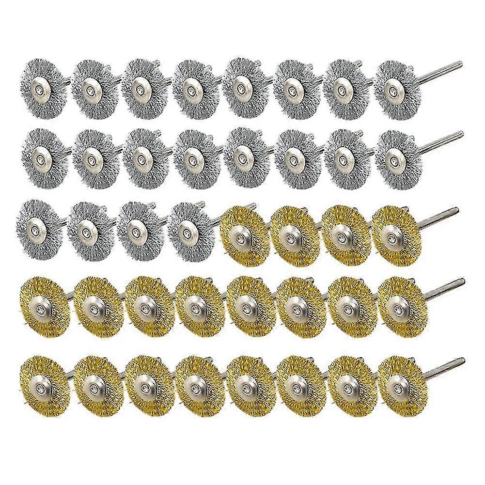 40 Stück Mini-Drahtbürsten-Radbecher Messing-Stahldrahtbürsten-Set (3 mm) Schaft für Power Rotary Tool Po (Verheddern)
