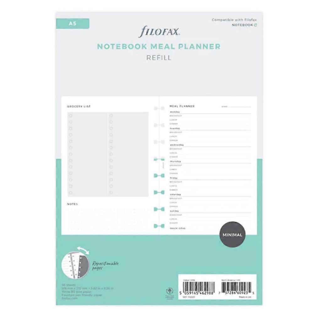 Filofax A5 Meal Planner Notebook Refill Superior Quality Notebook Refill