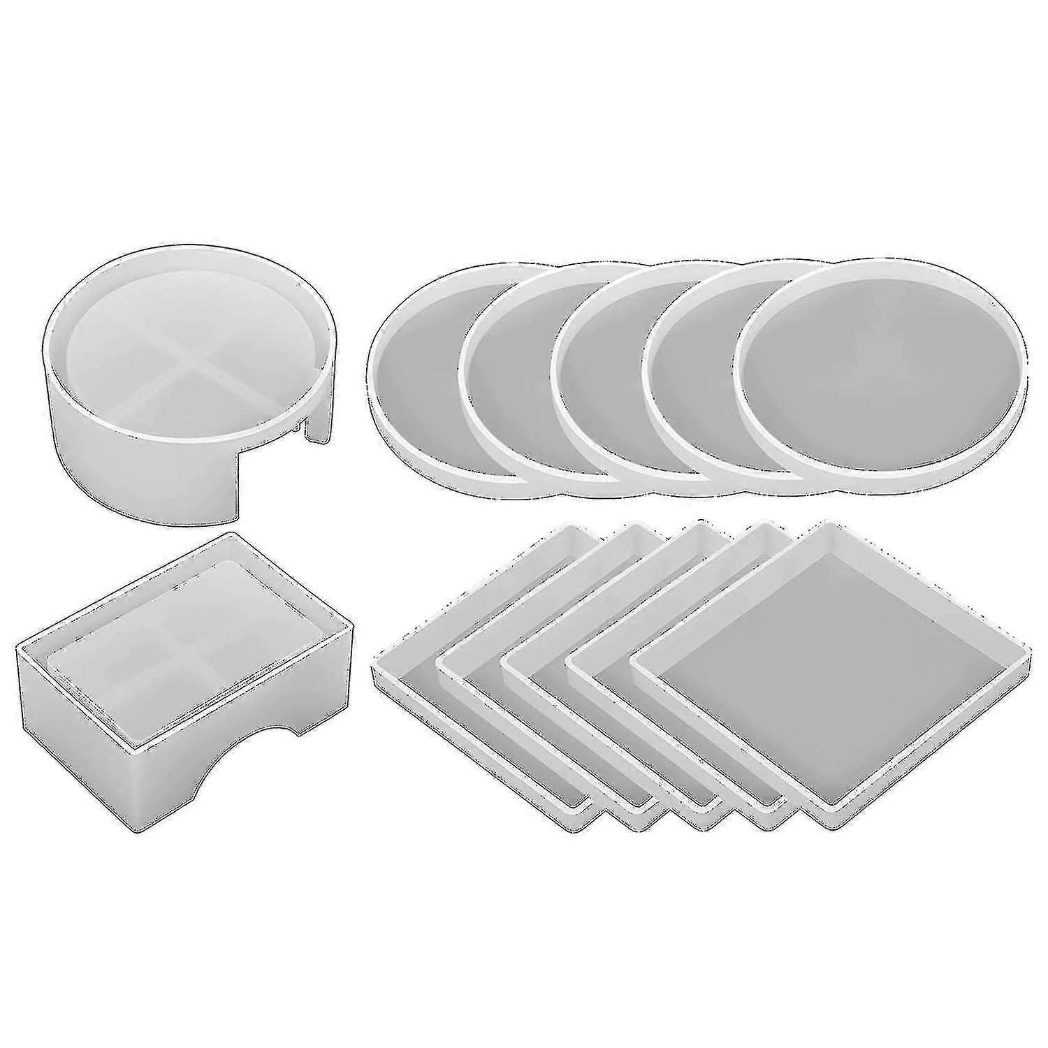 Coaster Resin Molds Set Rectangle Round Epoxy Mold Compatible With Diy Art Craft