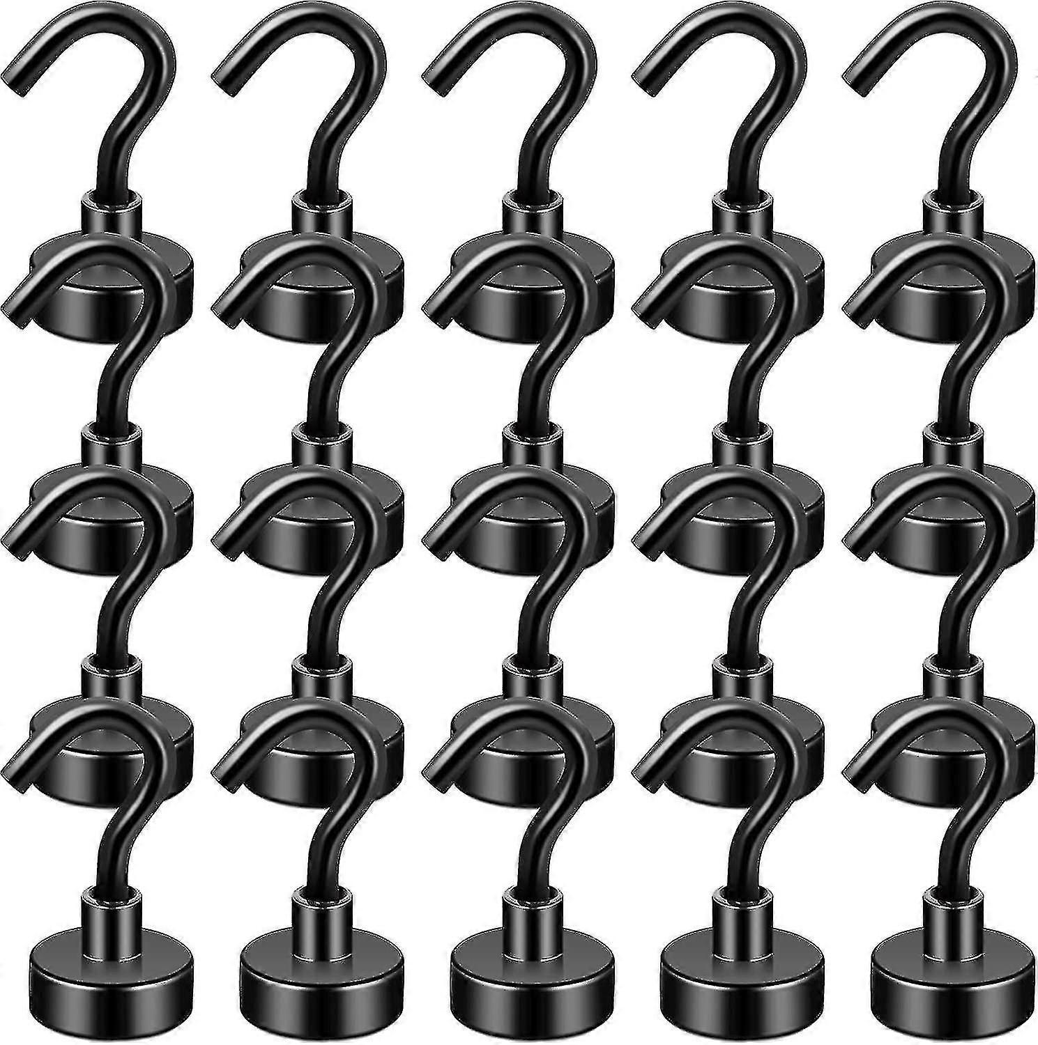 20 Pack Black Magnetic Hooks 25lbs Neodymium Magnet Hook, Magnet With Hooks Strong Magnetic Hooks For Hanging, Refrigerator, Grill, Kit, Key Holde