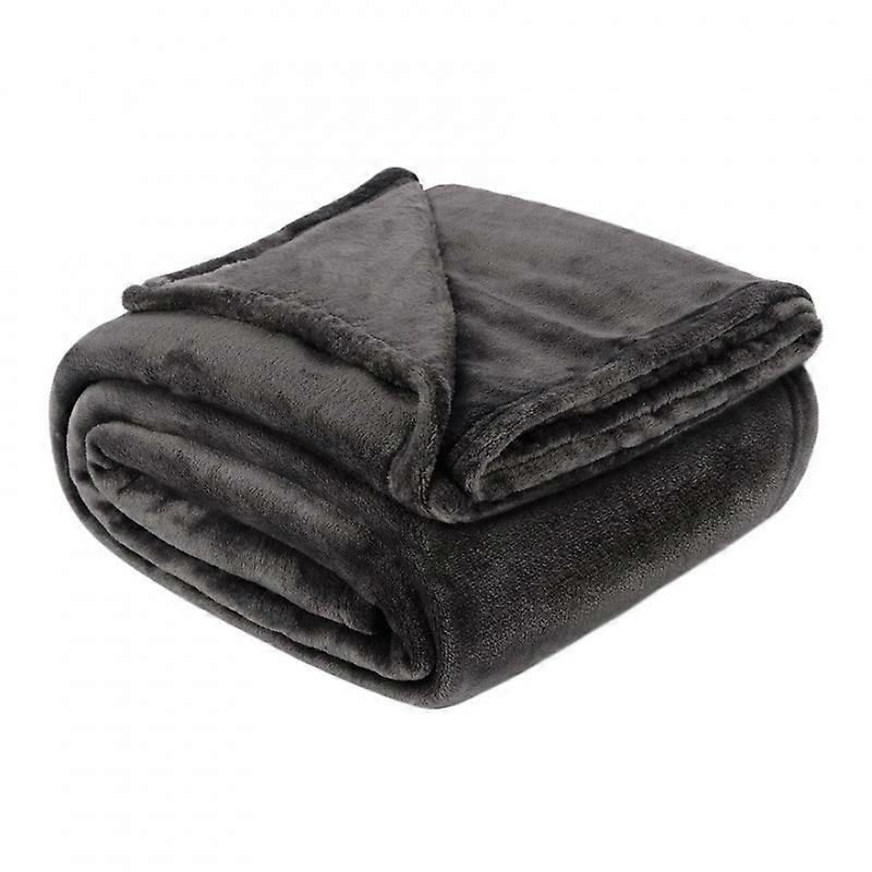 Fleece Blanket Reversible Dark Grey Charcoal Throw For Sofa Faux Fur Bed Blanket Winter Warm