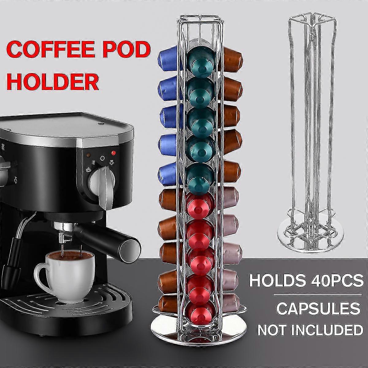 360rotating Coffee Pod Holder 40 Capsules Tower Stand Rack For Nespresso Silver
